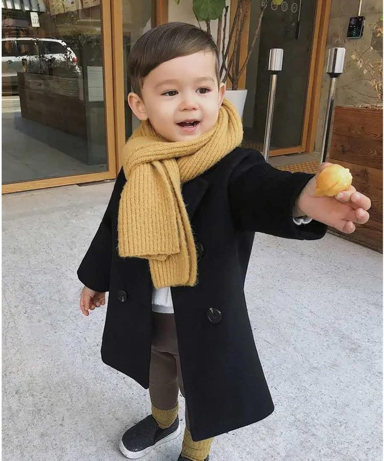 12M-5 Years Winter Grid Jackets Boys Girls Woolen Double-Breasted Boy Trench Coat Lapel Autumn Kids Wool Overcoat (Black-01, 2-3 Years)