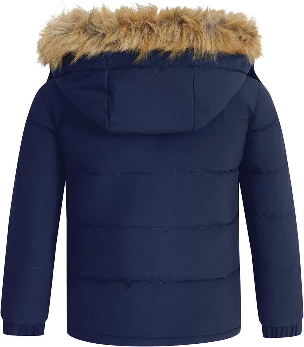 Boy'S Warm Winter Coat Waterproof Thicken Puffer Jacket with Removable Fur Hood