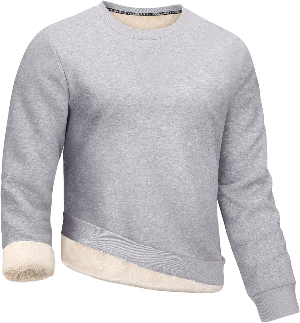 Men'S Crewneck Sweatshirt Winter Warm Sherpa Lined Pullover Fleece Top Sweatshirt
