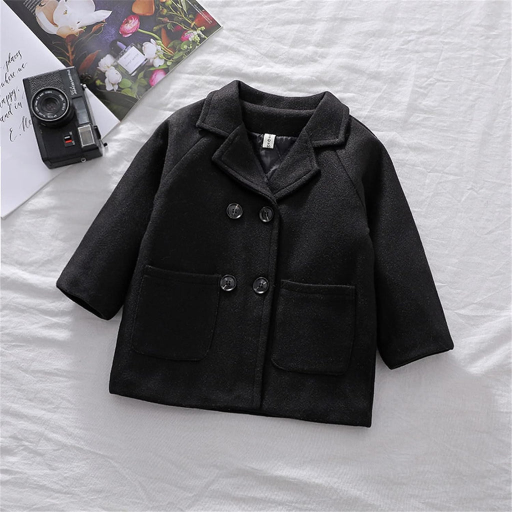 12M-5 Years Winter Grid Jackets Boys Girls Woolen Double-Breasted Boy Trench Coat Lapel Autumn Kids Wool Overcoat (Black-01, 2-3 Years)