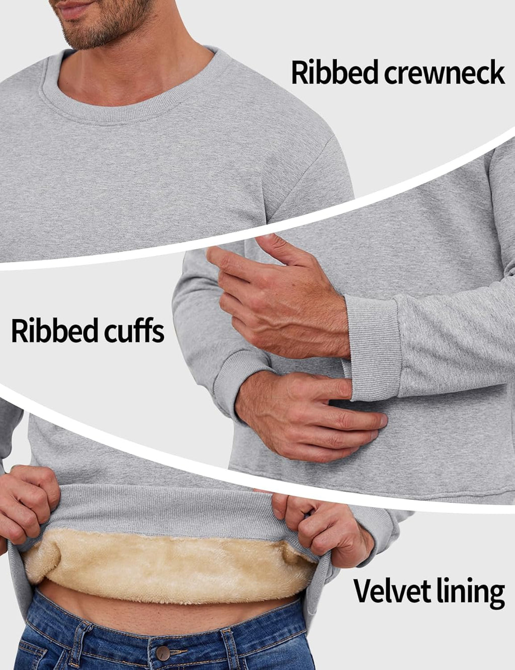 Men'S Crewneck Sweatshirt Winter Warm Sherpa Lined Pullover Fleece Top Sweatshirt