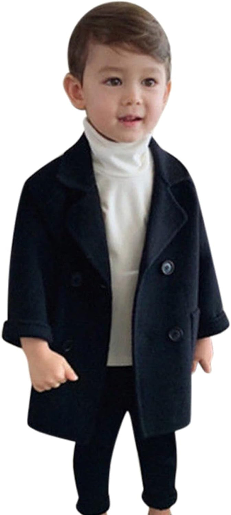 12M-5 Years Winter Grid Jackets Boys Girls Woolen Double-Breasted Boy Trench Coat Lapel Autumn Kids Wool Overcoat (Black-01, 2-3 Years)