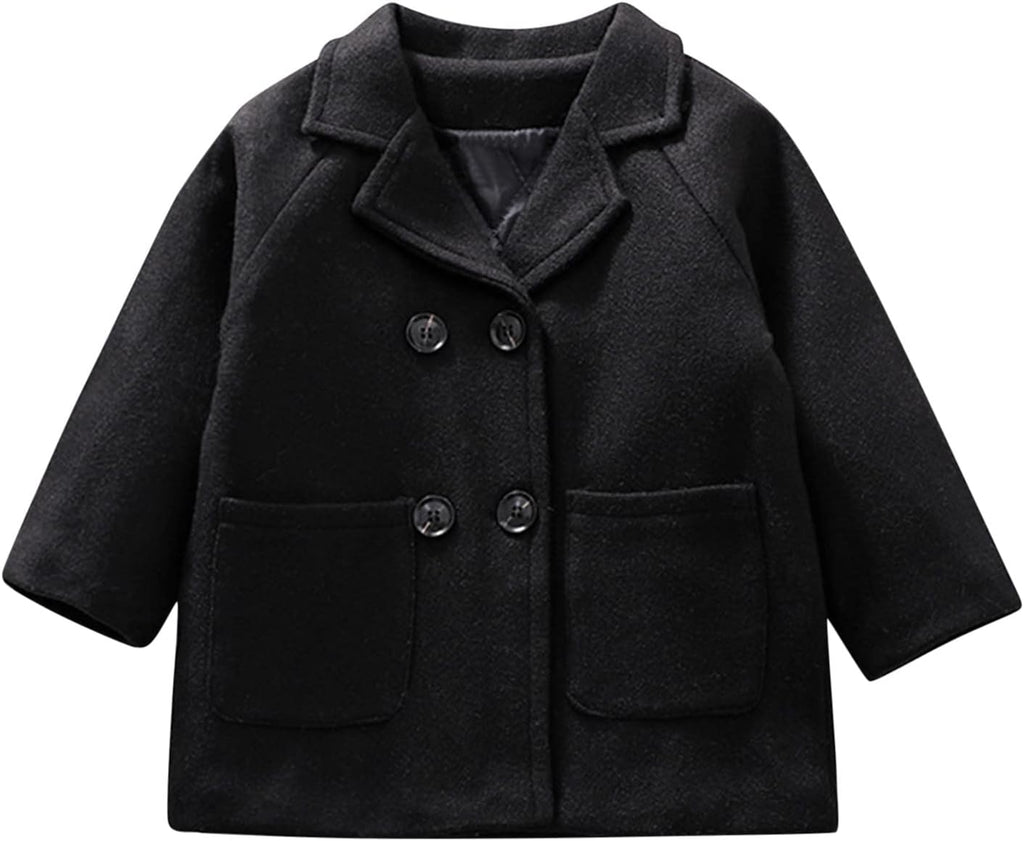 12M-5 Years Winter Grid Jackets Boys Girls Woolen Double-Breasted Boy Trench Coat Lapel Autumn Kids Wool Overcoat (Black-01, 2-3 Years)