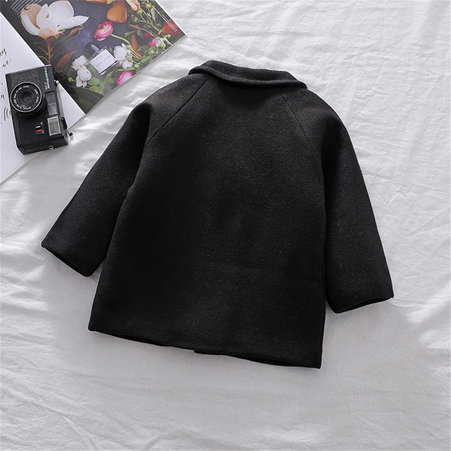 12M-5 Years Winter Grid Jackets Boys Girls Woolen Double-Breasted Boy Trench Coat Lapel Autumn Kids Wool Overcoat (Black-01, 2-3 Years)